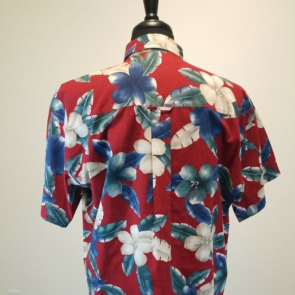 Chaps Casual Short Sleeve Shirt Mens Large Hawaiian Vacation Camp Red Relaxed - Picture 7 of 10